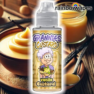 Vanilla Custard E-Liquid By Grannies Custard 100ml on background of vanilla custard.
