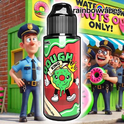 Watermelon-Doughnut-Shortfill-E-Liquid-By-Dough-King-100ml-on-background-of-police-buying-donuts
