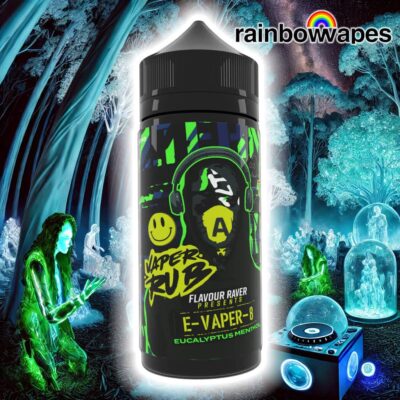 Vaper Rub E-vaper-8 Shortfill E-Liquid By Flavour Raver 100ml on background of icy ravers