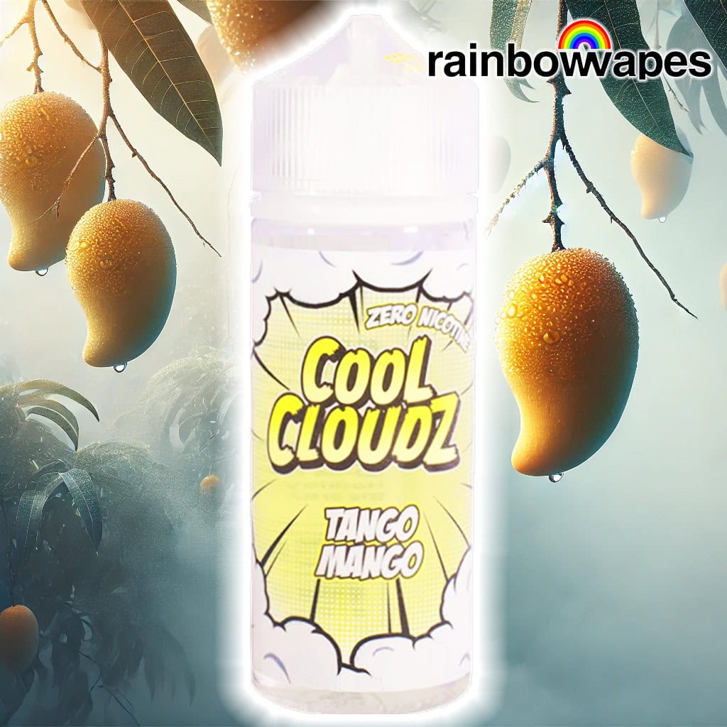 Tango Mango Shortfill E-Liquid By Cool Cloudz 100ml £2.99 1 Tango Mango Shortfill E-Liquid By Cool Cloudz 100ml on background of mangoes in fog