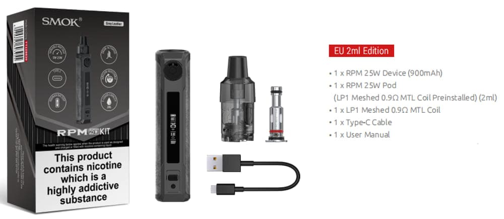 Smok RPM 25w Pod Kit (900mah Built In Battery) (Beige White Leather) £11.99 6 smok 25w whats in the box information