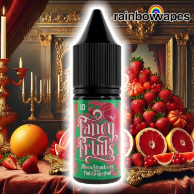 Albion Strawberry With Pink Grapefruit Salt E-liquid By Fancy Fruits 10ml on background of grapefruits and strawberries
