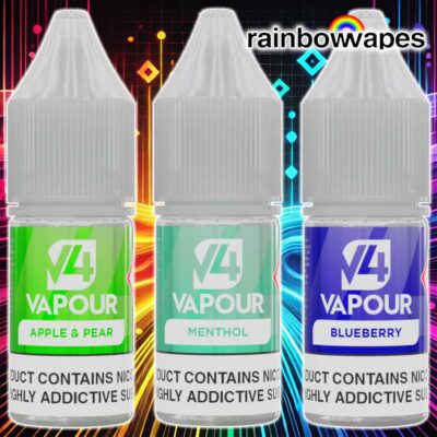 v4 nic salt e-liquid on a colourful background