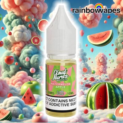 Watermelon Apple Salt E-liquid By Cloud Nurdz 10ml on baCKGROUND OF FRUITS IN CLOUDS