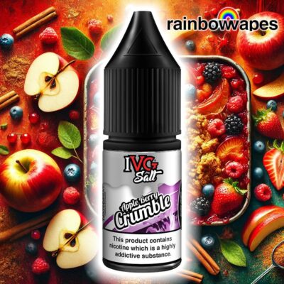 Apple Berry Crumble Salt E-liquid By IVG 10ml on background of fruity crumble