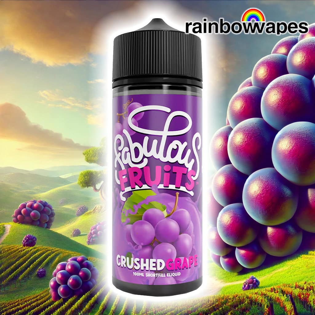 Crushed Grape Shortfill E-Liquid by Fabulous Fruits 100ml (BB 02/2026) £3.99 1 Crushed Grape Shortfill E-Liquid by Fabulous Fruits 100ml on background of chunky grapes