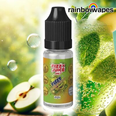Apple Cocktail Salt E-Liquid By Fizzy Juice on background of apples and fizz