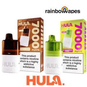 Hula 7000 Prefilled Pod Kit with hula logo and rainbowvapes logo