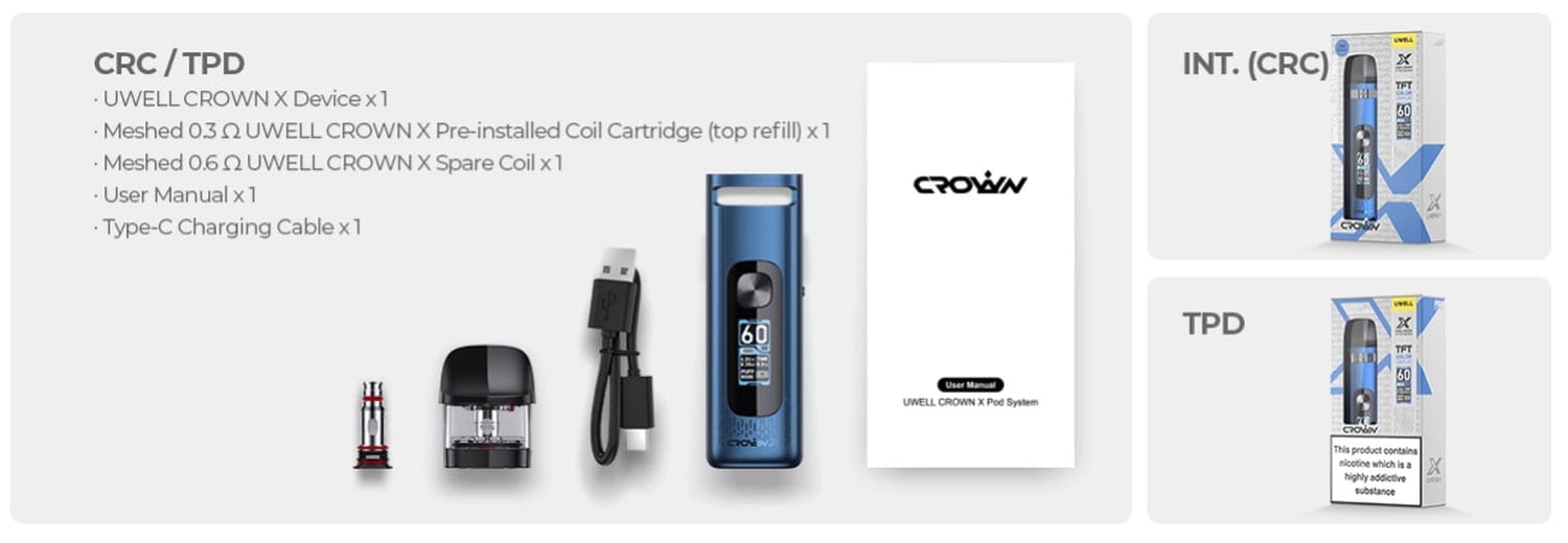 UWELL Crown X Pod Vape Kit contents